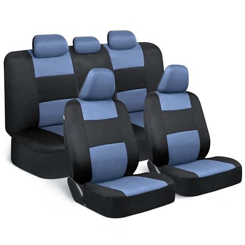 Image of BDK PolyPro Car Seat Covers Full Set in Blue Gray on Black, Front and Rear Split Bench Seat Covers for Cars, Easy to Install Car Seats Cover Set and Accessories for Auto Trucks Van SUV - Blue Gray