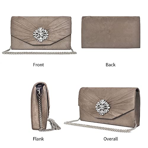 Ankeson Clutch Purses For Women Velvet Pleated Evening Bags Envelope Shoulder Evening Handbags Grey #TOP5