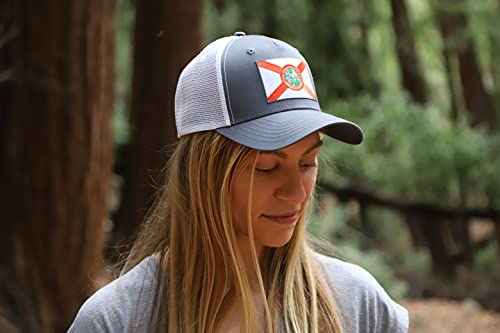 International Tie Grey Florida Hat For Men And Women - Florida State Flag Adjustable One Size Trucker Cap, Baseball, Snapback With An Embroidered Patch #TOP4