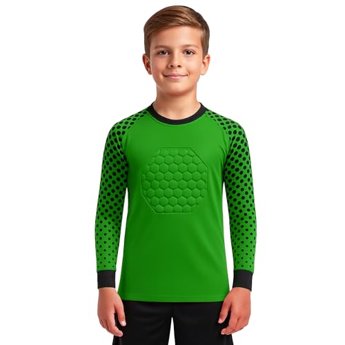 INTENZ Kids Padded Goalie Shirt, Youth Goalkeeper Jersey, Long Sleeve Soccer Football Training Uniform (US, Age, 5 Years, Green)