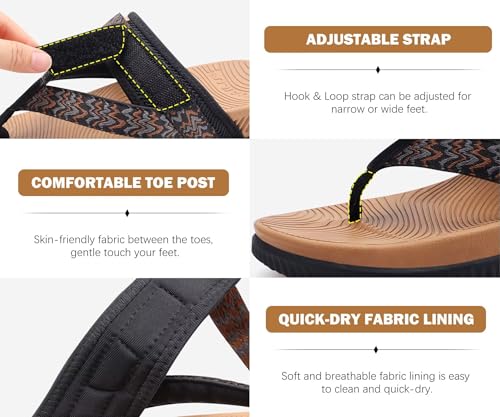 Image of KuaiLu Womens Orthopedic Flip Flops With Arch Support Adjustable Thick Athletic Cushion Recovery Walking Sandals For Woman Ladies Fashion Comfortable Flip-Flop Slides, Water Resistant & Lightweight