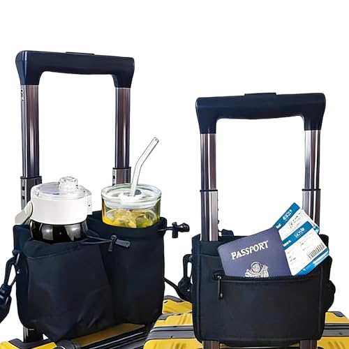Image of zxbaers Luggage Cup Holder, Free Hand Drink Caddy Fit Most Suitcase Handles Portable Travel Cup Holder with Adjustable Strap Hold Two Cups Airplane Travel Accessories Must Haves