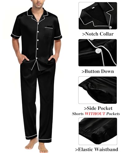 SWOMOG Mens 3pcs Pajamas Set Silk Satin Short Sleeve Sleepwear Button Down Pjs Classic Loungewear Nightwear3