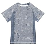 GuoChe Short Sleeve Rash Guard Girls Little Girls Swimsuits for 3-12 Years Blue Stripe