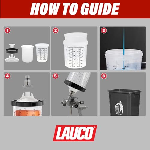 LAUCO Disposable Spray Gun Paint Cups Kit – 50 Pack Liners & Lids with 125 Micron Strainer, Hard Cup, Retainer Ring & Plugs (400ml/13.5oz Kit) by LAUCO - Image 7