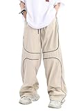 ZAFUL Mens Baggy Pants Y2K Contrast Piping Drawstring Sweatpants Fashion Unisex Oversized Cargo Pants for Men with Pockets Beige M