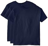 Hanes Big Boys' Short Sleeve Beefy Tee Pack of 3, Navy, Medium