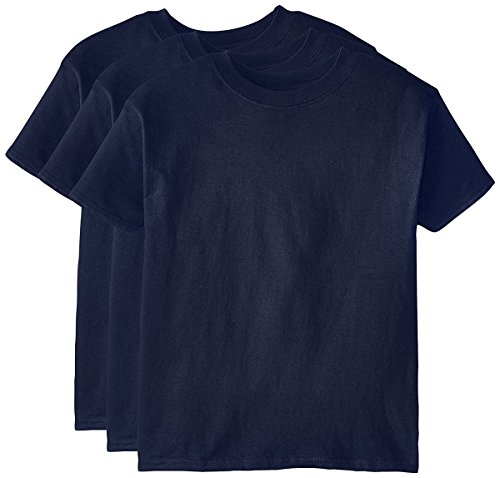 Hanes Big Boys' Short Sleeve Beefy Tee Pack of 3, Navy, Medium
