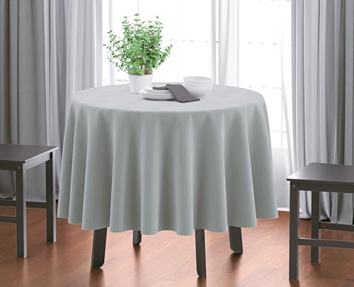 Image of HOME COLORS.IN Plain Solid Cotton 4 Seater Round Table Cover - Durable - Machine Washable - Every Day use Dining Table Cloth - 60 x 60 Inch - Light Grey