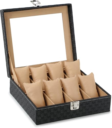 Image of STORESHINE Unisex 8 Slots Watch Organiser Box Black and Beige