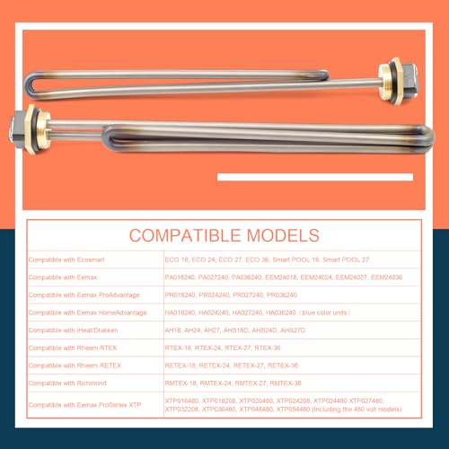 Lisnhlin Titanium HE 90240 Heating Element Replacement for EcoSmart ECO 18 27 36 9KW 240V Tankless Water Heater Element Parts Replaces He 80240 RC04709024S SGB-2903 HA-P004 HA-P005, 2PCS Screw-In - Thumbnail 5