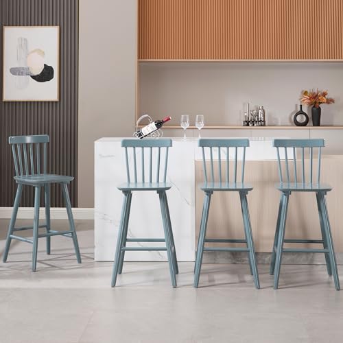 Windsor-Bar-Stools-Set-of-4-26-Inch-Counter-Height-Barstools-Wooden-Barstools-with-Spindle-BackBigger-Seat-for-Kitchen-IslandBreakfast-BarHome-Pub-Grey Windsor Bar Stools Set of 4 26 Inch Counter Height Barstools Wooden Barstools with Spindle BackBigger Seat for Kitchen IslandBreakfast BarHome Pub Grey