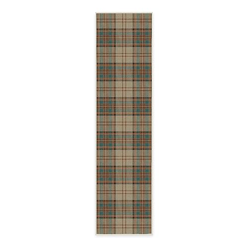 RUGGABLE Winter Plaid Runner Rug - Perfect Holiday Washable Rug for Entryway Hallway Kitchen - Pet & Child Friendly - Stain & Water Resistant - Dress Stewart Tartan Khaki 2.5'x10' (Standard Pad)