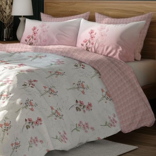 Image of LANE LINEN 400TC Morrison Bloom Super King Size Bedsheet with 4 Pillow Cases | 100% Cotton Digital Print Bedding Set (2.74 M x 2.74 M) | Modern Floral Pattern for Luxurious Comfort (Pink Floral)