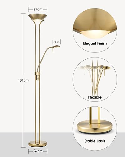 Lámpara de pie clásica de bronce dorado con iluminación regulable de 180cm 6