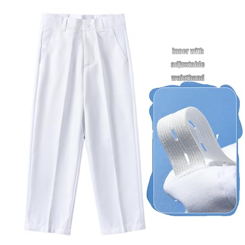 Yayabroe Kids Boys' Casual Elastic Waist Dressy Uniform Pants Size 4-15 Years (White, 4-5 Years) #TOP2
