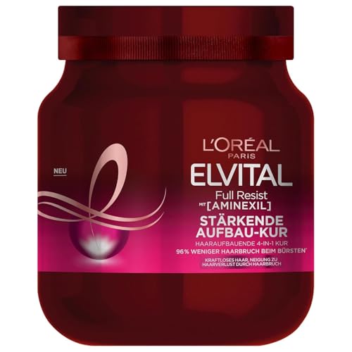 L'Oréal Paris Elvital Tratamiento capilar contra la caída del cabello, sin parabenos ni siliconas, para cabello sin fuerza, con biotina, provitamina B5 y arginina, Full Resist Multi Power Kur, 1 x 680