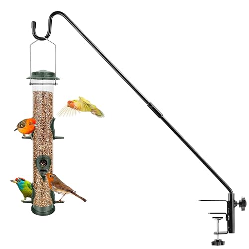 Deck Bird Feeder Hanger for Railing, 28inch Deck Hook for Bird Feeder Pole-Fence Shepherds Hooks, Plant Hanger Bracket for Hanging Hummingbird Feeder,Planter,Flower Baskets-Solid,360°Rotating Pole