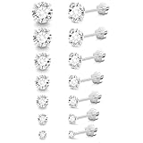 Hypoallergenes Ohrring-Set para mujeres con parte trasera plana: 7 pares 20G plata oro 14K acero inoxidable pendientes con cierre de rosca para varios piercings pendientes de circonita para apilar