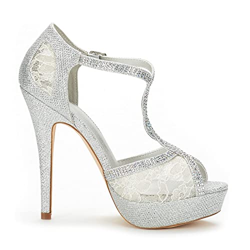 Dream Pairs Women's Swan-16 Silver Fashion Stilettos Peep Toe Pump Heeled Sandals Size 11 B(M) Us #TOP3