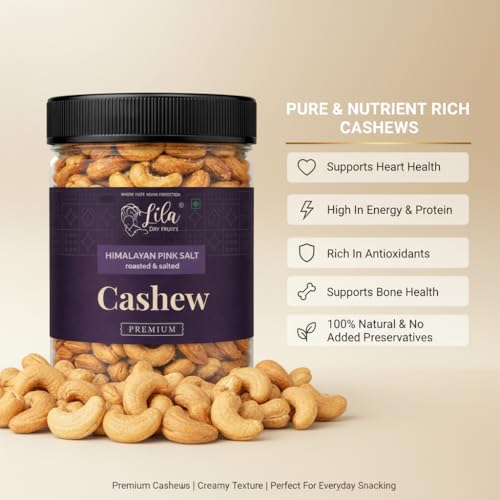 Image of LILA DRY FRUITS Roasted Cashew Nuts 200 gms Himalayan Pink Salt Flavour | Premium Crunchy Salted Kaju Snack Protein Rich Roasted Dry Fruits Healthy Namkeen Snack for Daily Munching Perfect for Gifting