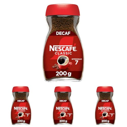 Nescafé Classic Café Soluble, Descafeinado, 200g (Paquete de 4)