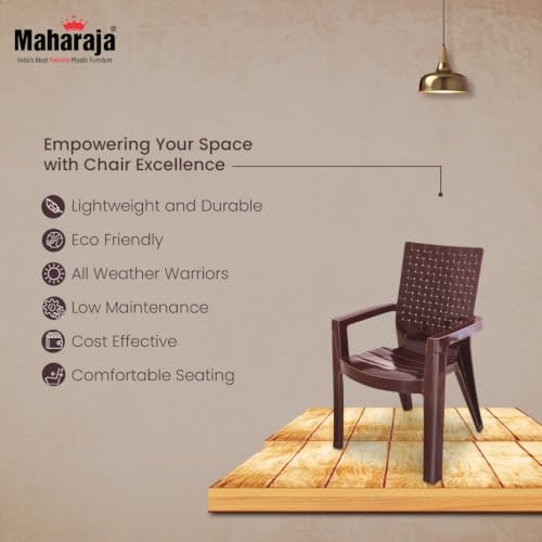 Image of MAHARAJA Heavy Duty Plastic Arm Chair for Home & Office | Premium Glossy Finish | Comfortable Arm Rest | 200Kg Capacity | Stackable & Durable | (Brown, Pack of 6)