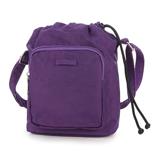 Lily queen Small Drawstring Crossbody Bag for Women Nylon Bucket Purse Handbag Lightweight Purple