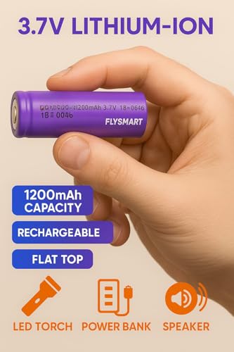 Image of Flysmart High Capacity Hongli Lithium Ion 1200mAH Rechargeable Original Power Ultra Boost High Capacity Cell Batteries, LED, Bluetooth Speaker, Laptops, Power Bank & Torch, Flat Top, 3.7V (Pack of 2)