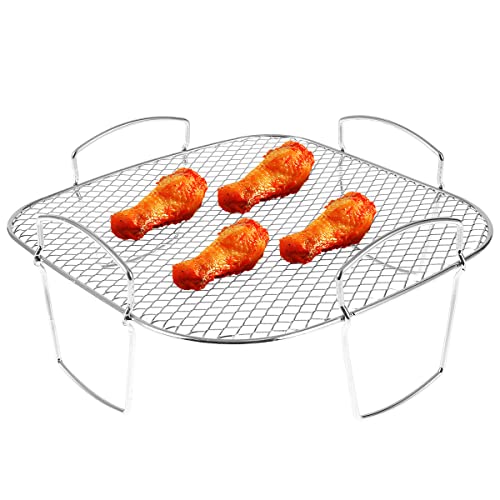 8 Inch Air Fryer Rack Square Stainless Steel Air Fryer Accessories Air Fryers Basket Tray Multi-Purpose Grilling Toast Racks Sturdy Airfryer Rack Dishwasher Safe for Baking