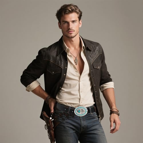 Western Belts for Woman Men, Cowboy Cowgirl Belt Genuine Leather Belt for Jeans Pants Rodeo Men's Gifts3