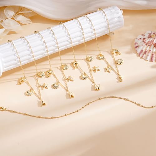 Apsvo 2PCS Ankle Bracelets for Women, Waterproof Gold Anklets for Women Summer Sea Dolphin Shell Initial Layered Ankle Bracelet Boho Summer Beach Jewelry - Thumbnail 4