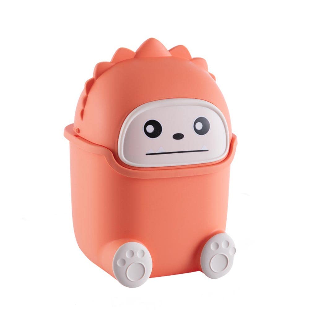 FIYSON Mini Desktop Waste Bin,Cute Animal Trash Can with Lid, Portable Removable Trash,Effectively Isolate Odors,Small Waste Bin for Living Room Kitchen Bedroom Bathroom Office,15*14*23cm (Orange)