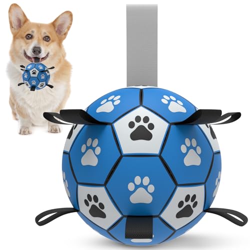 HETOO Hundeball Hundespielzeug Ball mit Griff für Hund Interaktives Schleppen von Krieg Wasser Hundebälle Spielzeug Geburtstagsgeschenk für Mittel/ Große Hunde (6 Zoll Blau Grau)
