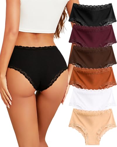 Image of Sth Big Cotton Underwear for Women High Waisted Womens Underwear Pack Sexy Lace Edge Bikini Cheeky Panties Girls Brief