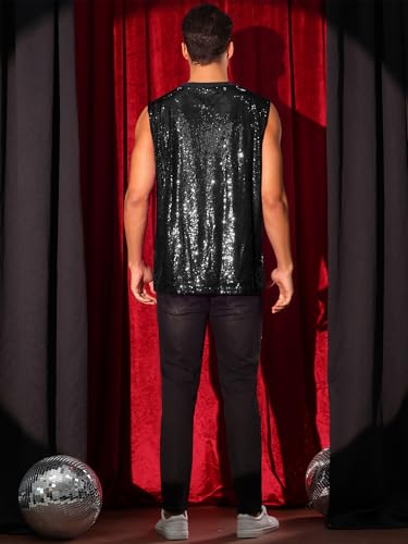 Lars Amadeus Sequin Tank Top for Men's Shiny Glitter Sleeveless Tee Party Disco Metallic Vest3
