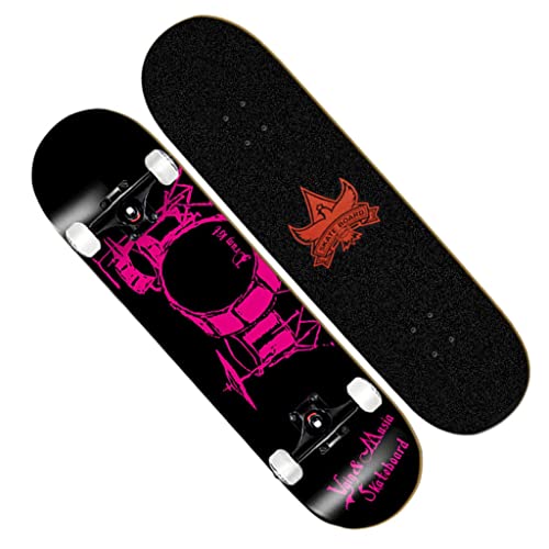 Lgan Skateboard Niños Niña, 31x8in Skateboard Completo Principiantes, Skateboard Double Kick Trick para Adolescentes Adultos (Color : B Pink) Cover