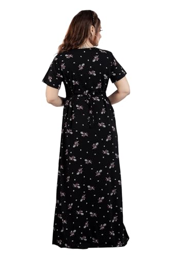 Image of Fabme Women's Full Length Printed Pre and Post Pregnancy Pure Cotton Nursing Nightdress Nighty