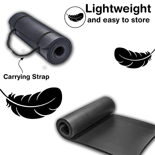 Lions Yoga Mat Thick 10MM - 183cm x 60cm Multi Purpose Yoga Matt for Men Women, Non Slip NBR Foam Exercise Mat with Carry Strap, Perfect for Pilates, Stretching, Home Gym Exercise (Black) - Image 5