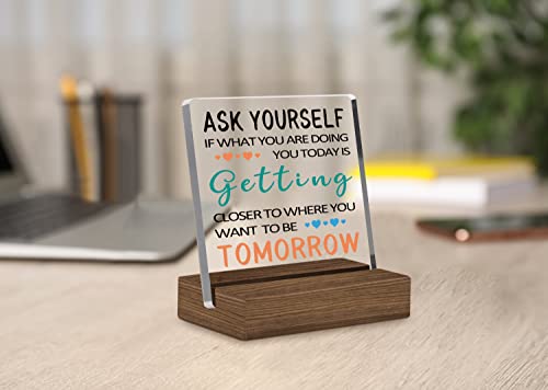 Funny Clear Desk Decorative Sign With Wood Stand, Inspirational Home Bedroom Office Positive Keepsake Plaque Sign For Best Friends, Women, Coworkers, Birthday Encouragement Gifts #TOP2