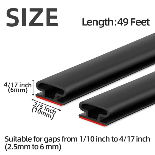 Image of ESUFEIR Door Seal Strip Self Adhesive Rubber Door Insulation Weather Strip for Windows and Doors Sound Proofing D Shape Seal for Door Frame Gap Blocker Black