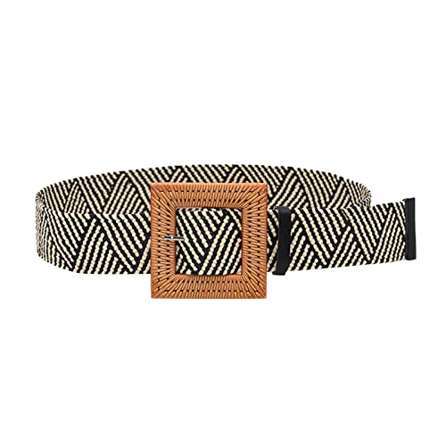 Women Belts For Dresses Elastic Straw Rattan Waist Band With Wood Buckle Belts Automatic2