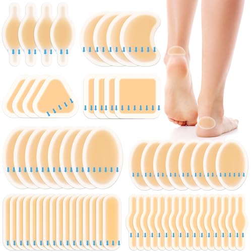 64ct Blister Bandages Waterproof Hydrocolloid Gel Pads for Heels & Toes, Adhesive Blister Cushions for Foot Protection, Hiking Essentials, Blister Prevention Patches, Soft Variety Band-Aids