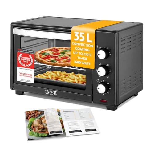 TZS First Austria Electric Mini Oven 35L, 1600W, 100-230°C, non-stick, convection, top/bottom heat, thermostat control, timer, oven light, accessories