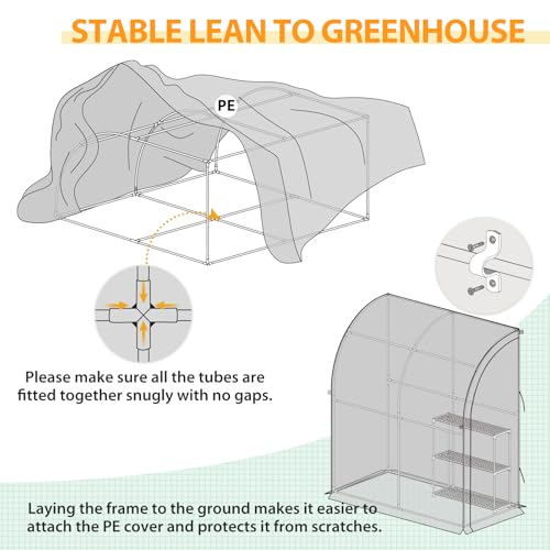 Image of EAGLE PEAK 3 Tier Lean to Portable Greenhouse, Heavy-Duty Indoor & Outdoor Garden with Wire Shelves, 2 Roll-Up Zipper Doors, Easy Assembly, 79 inchx39 inchx83 inch Clear /Green PE Cover