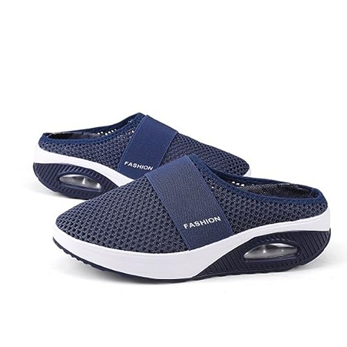 RiceelSor Women's Air Cushion Slip-Ons Orthopedic Walking Slippers Mesh Breathable Lightweight Arch Support Knitted Casual Comfort Outdoor Mules Sneaker