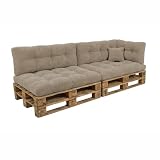 POKAR Palettenkissen 6er Set aus Cordstoff: 2X Sitzkissen 120x80 + 2X Rückenkissen 120x40 + Seitenkissen + Dekokissen | Gesteppte Palettenauflage für Loungemöbel | Oeko-TEX | Made in EU | Beige