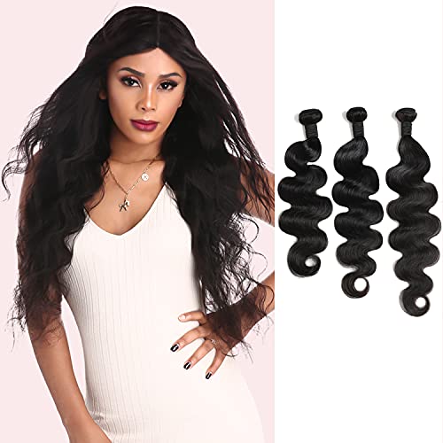 FalaFala 10A Brazilian Body Wave 3 Bundles 16 18 20 Inch 100% Unprocessed Virgin Brazilian Hair Bundles Double Weft Human Hair Extensions Natural Black Color