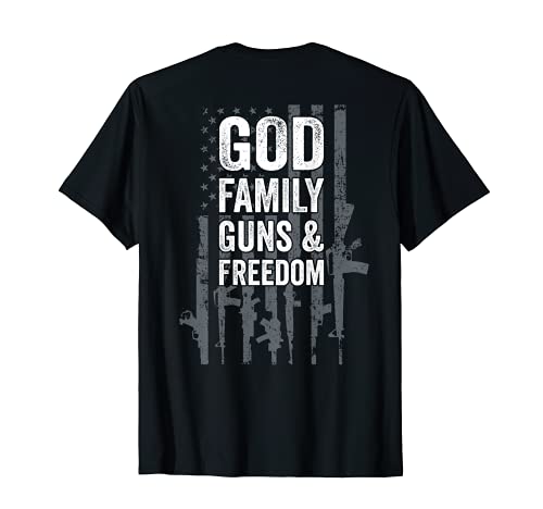 Drapeau américain avec inscription « God Family Guns & Freedom » T-Shirt