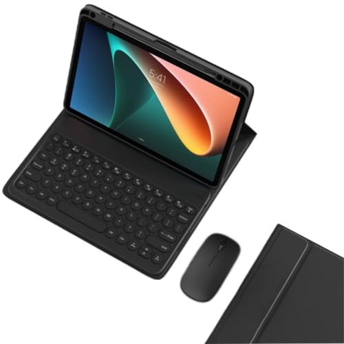 マウス付き Xiaomi Poco Pad キーボードケース かわいい 丸型キー カラーキーボード シャオミ Xiaomi Redmi Pad Pro 12.1インチ キーボード ケース ペン収納可能,ブラック